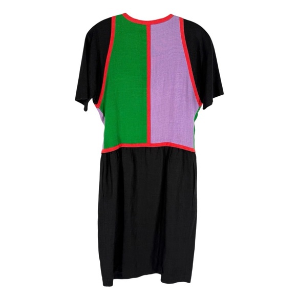 Vintage Oscar de la Renta Dress Womens Size 8 Linen Colorblock Drop Waist 80s - Picture 6 of 9